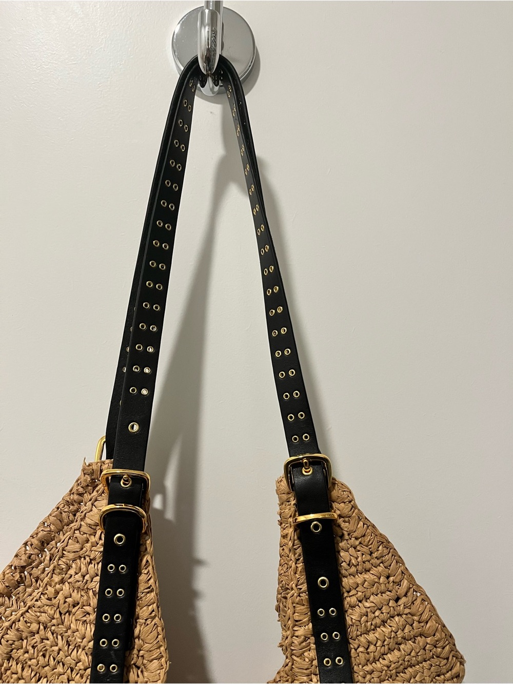 Madewell Natural Straw Tote with Black Studded Straps - Picture 6 of 10